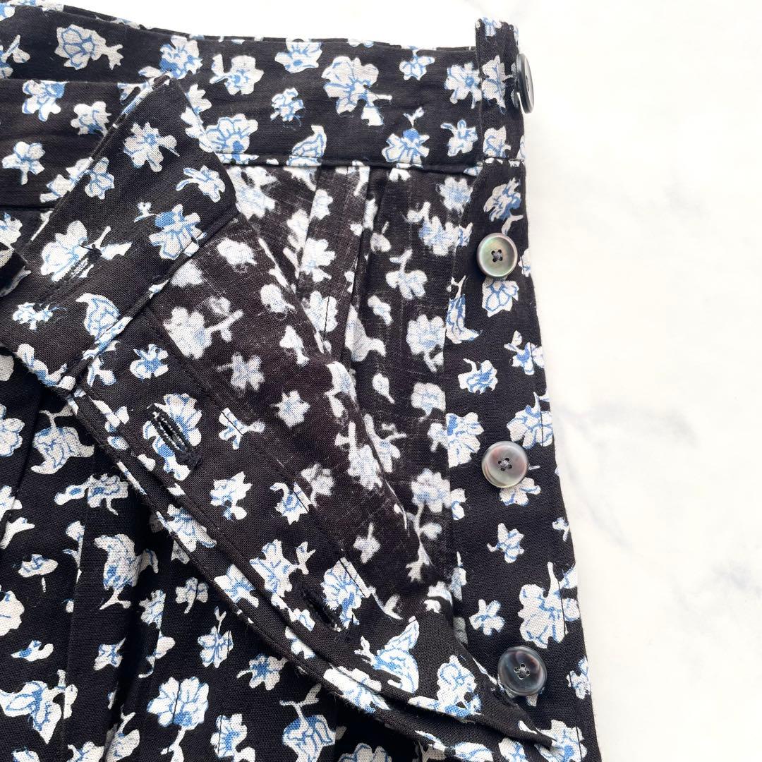 極美品　45R フラワープリントスカート　小花柄　フレア　ロング　コットン