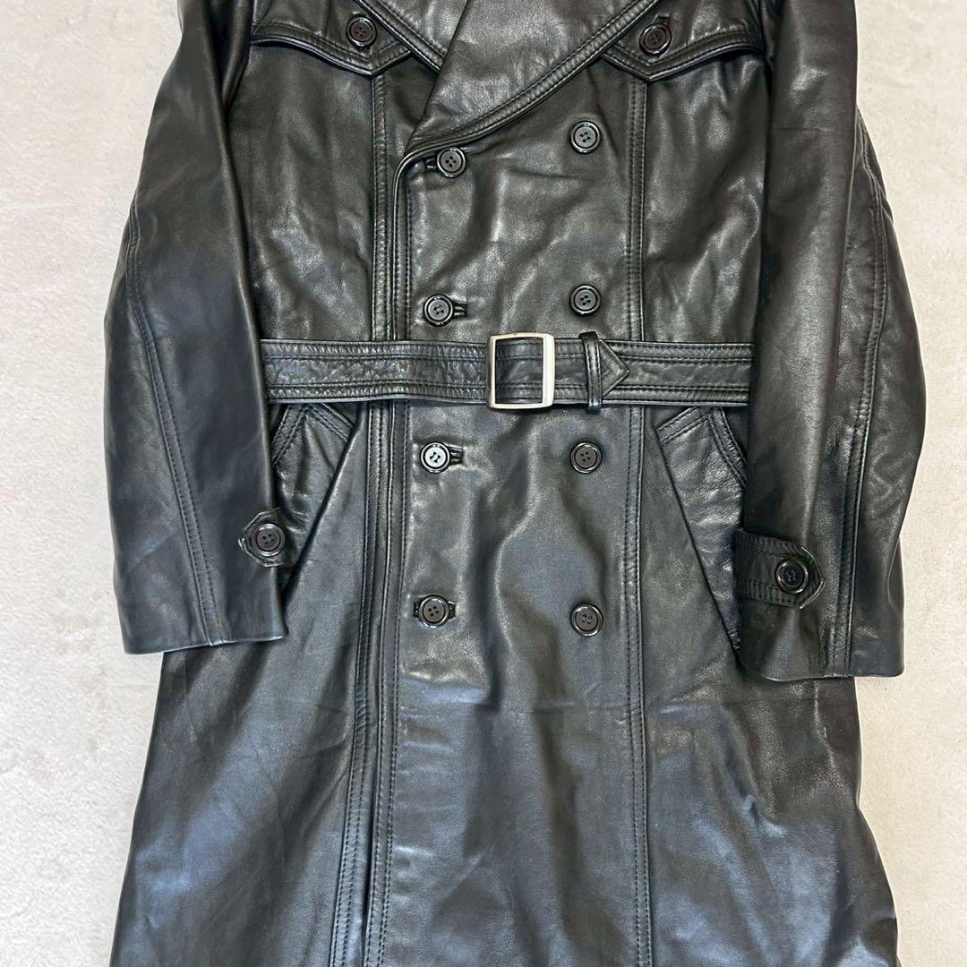 ロング オールレザー トレンチコート Lサイズ ダブル メンズ 本革 カンガルー