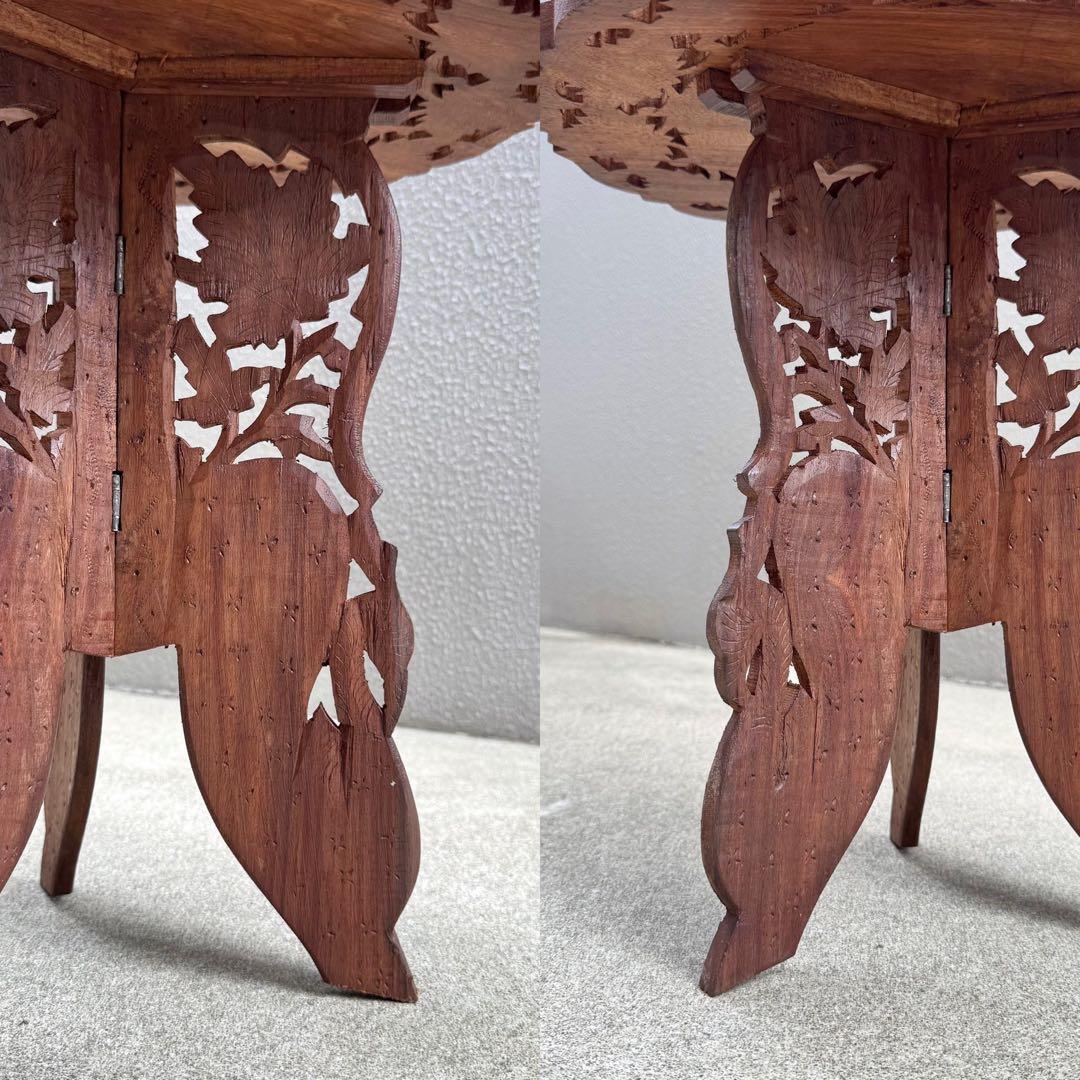 アンティーク 木製テーブル シーシャムウッド サイドテーブル ラウンド 彫刻