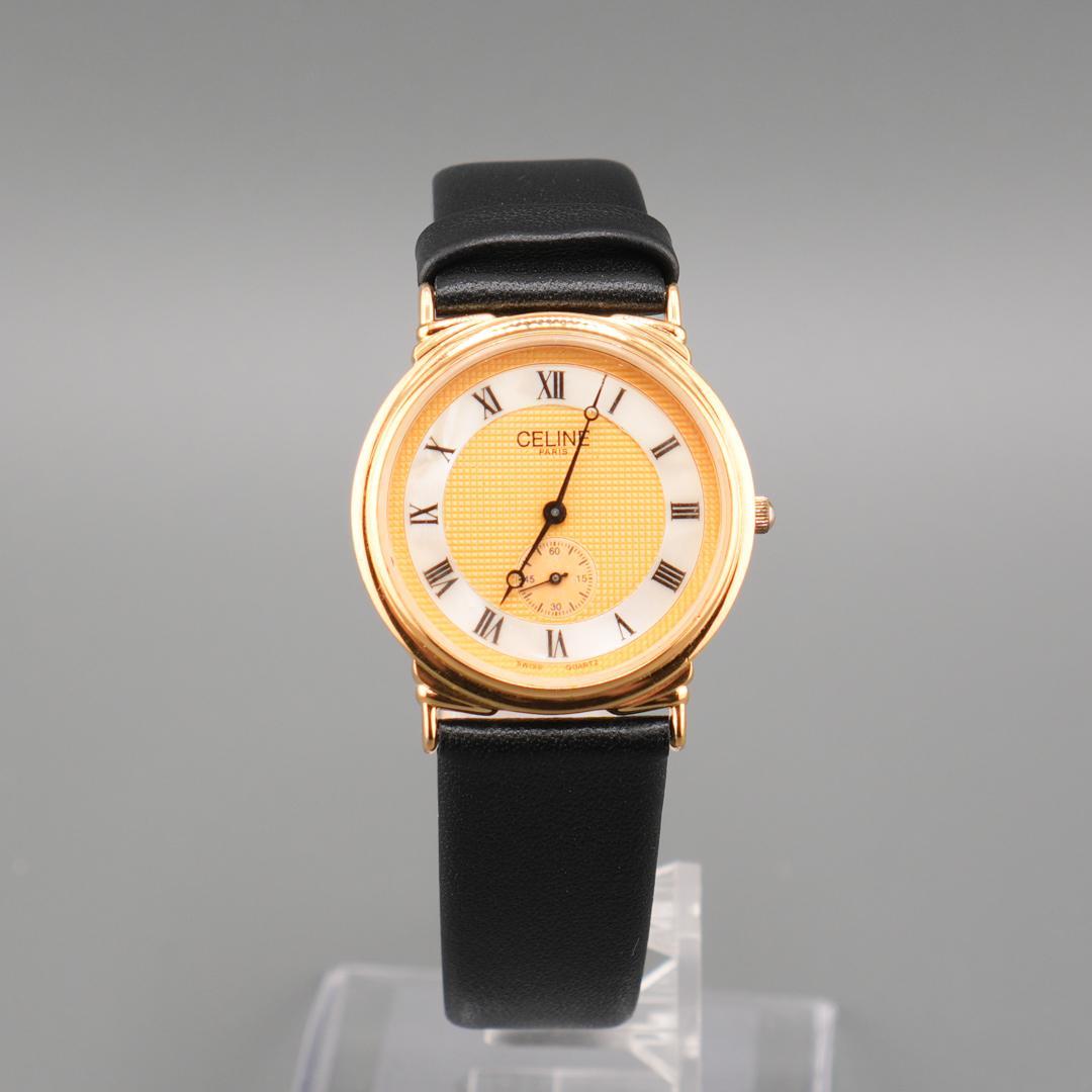 美品 CELINE シェル スモセコ 腕時計 電池新品 新品ベルト クォーツ