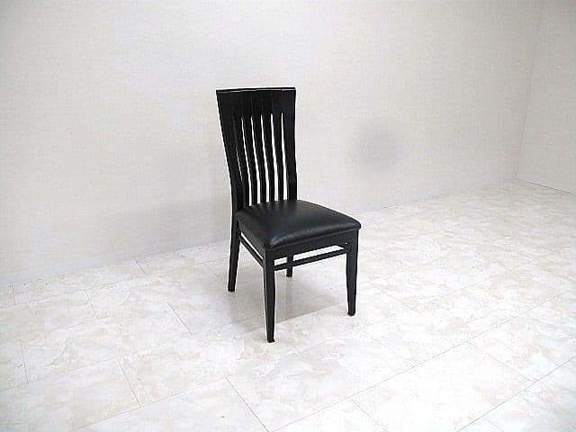 イタリア製 ピアノブラック仕上げ 本革座面 ハイバックチェア ダイニングチェア