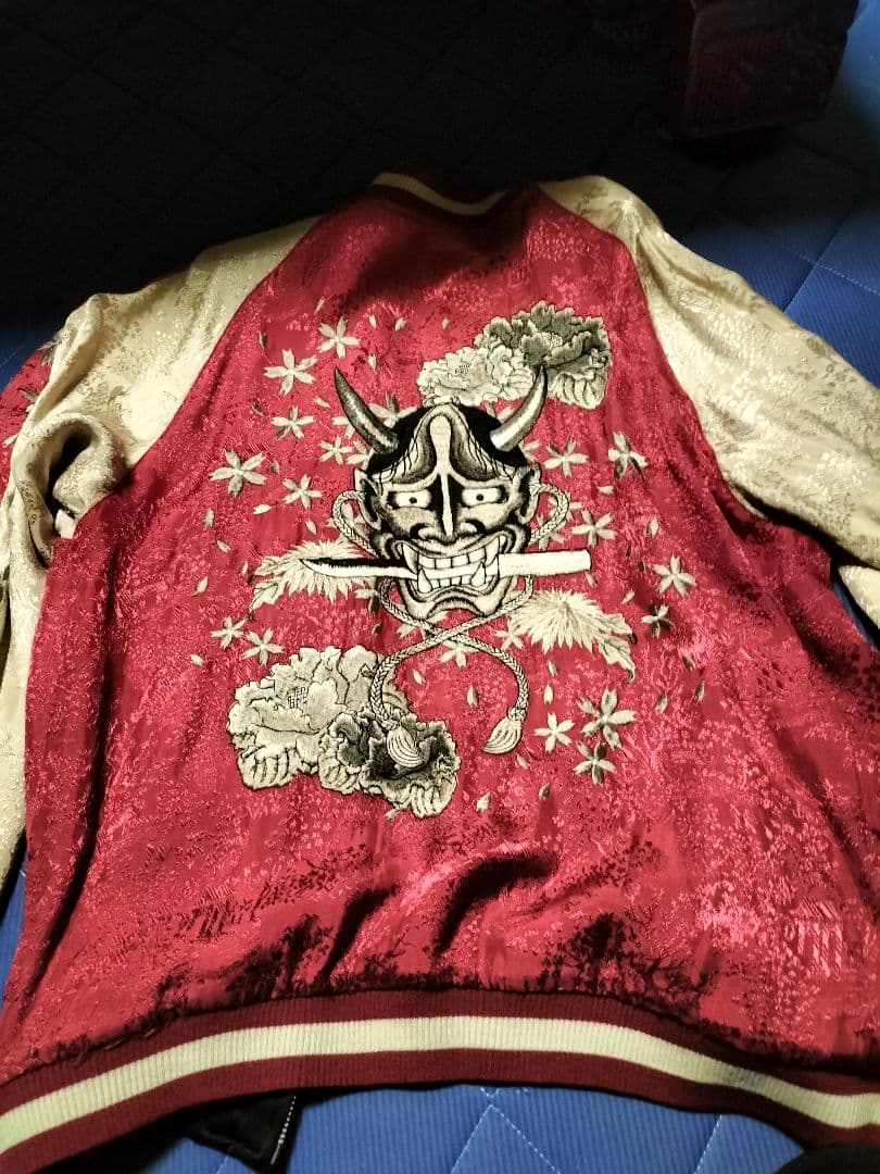 般若　スカジャン　リバーシブル　赤　黒