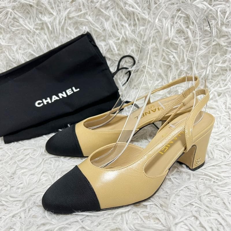 未使用 CHANEL パンプス スリングバック ベージュ ココマーク