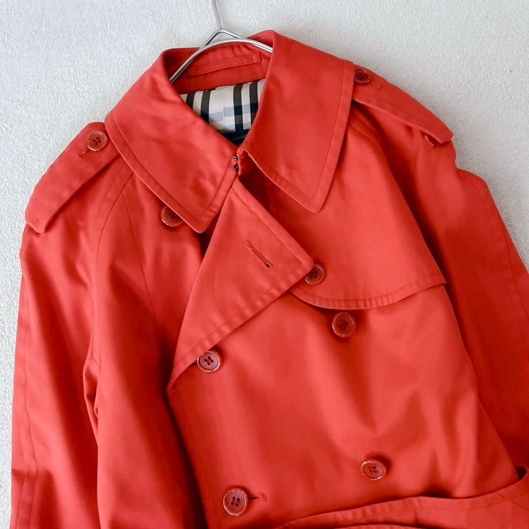 稀少✨バーバリー　トレンチコート　ロング　ダブル　ベルト　赤　ノバチェック　L