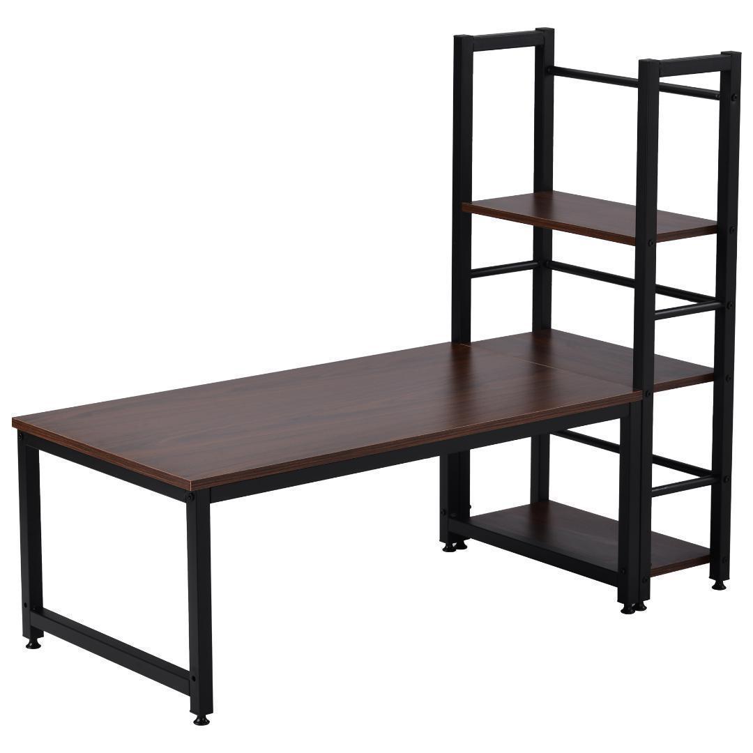 H型PCデスクロータイプ一体型ラック付きデスクワーク木製ブラウン