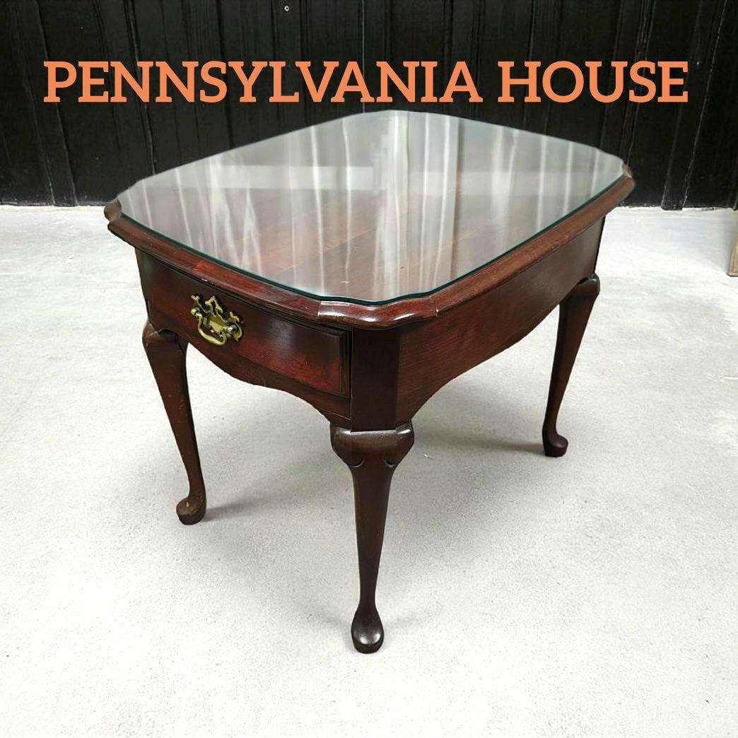 PENNSYLVANIA HOUSE　猫脚 サイドテーブル ガラス天板 引出し付