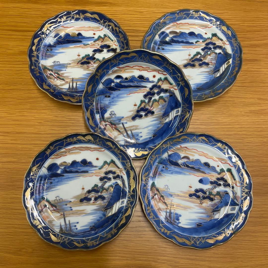 古伊万里焼　金彩色絵皿5枚セット