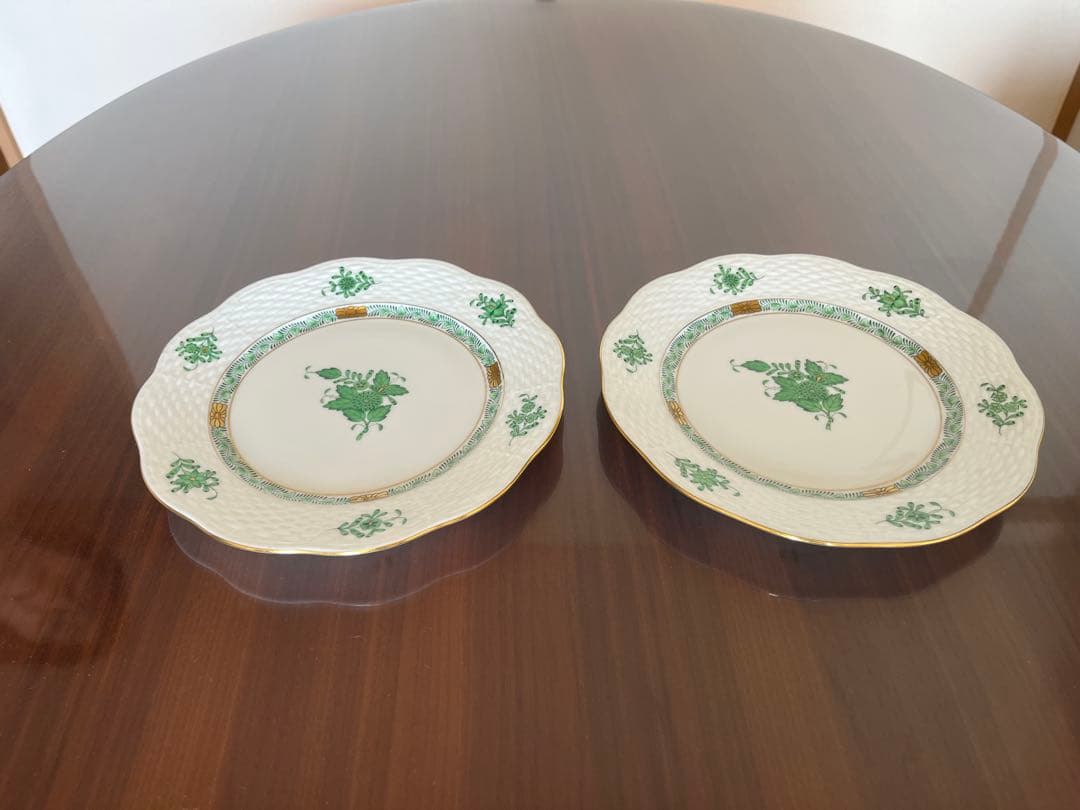 ヘレンド　アポニーグリーン　デザートプレート　2枚セット
