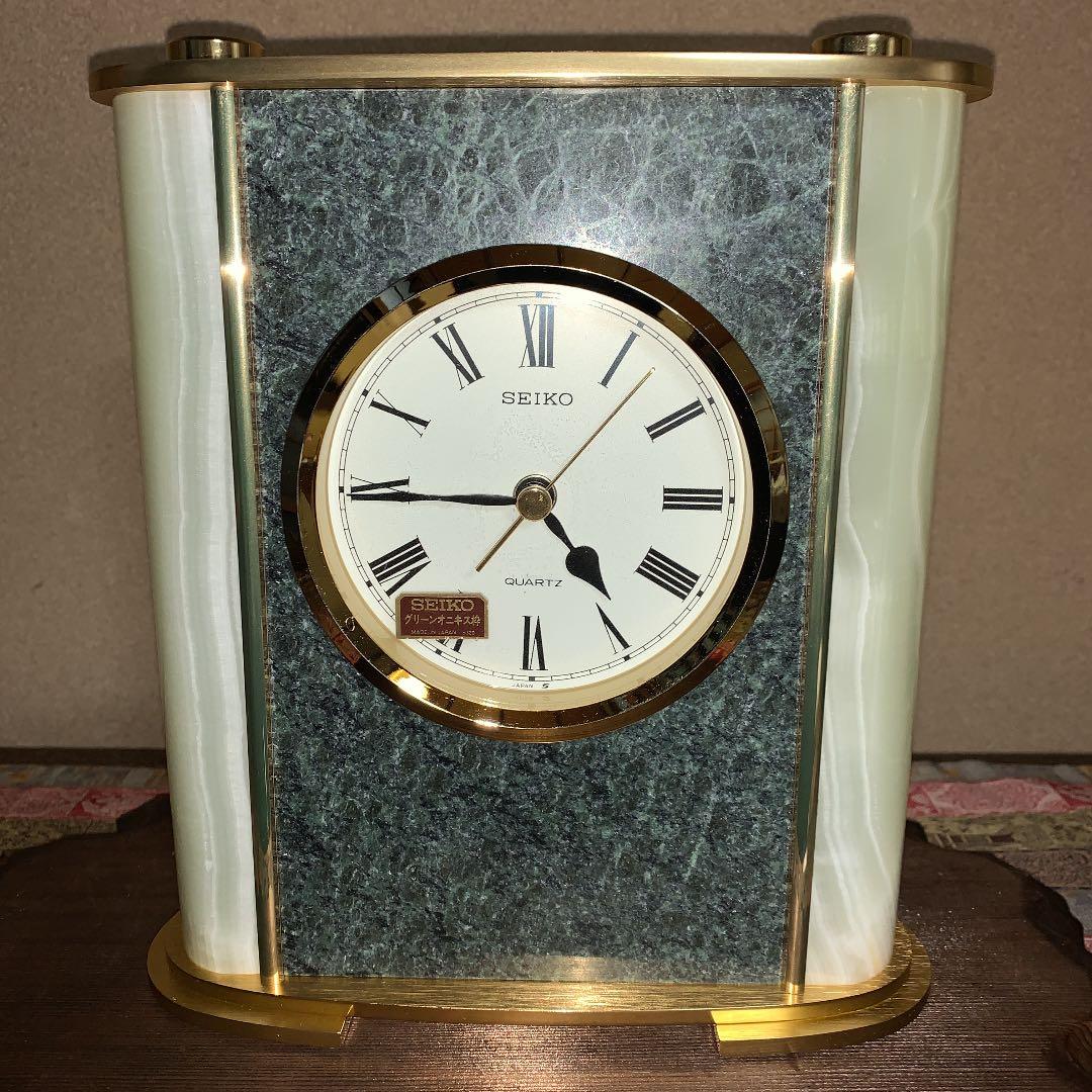 新春SALE❣️SEIKO置時計　グリーンオニキス枠。