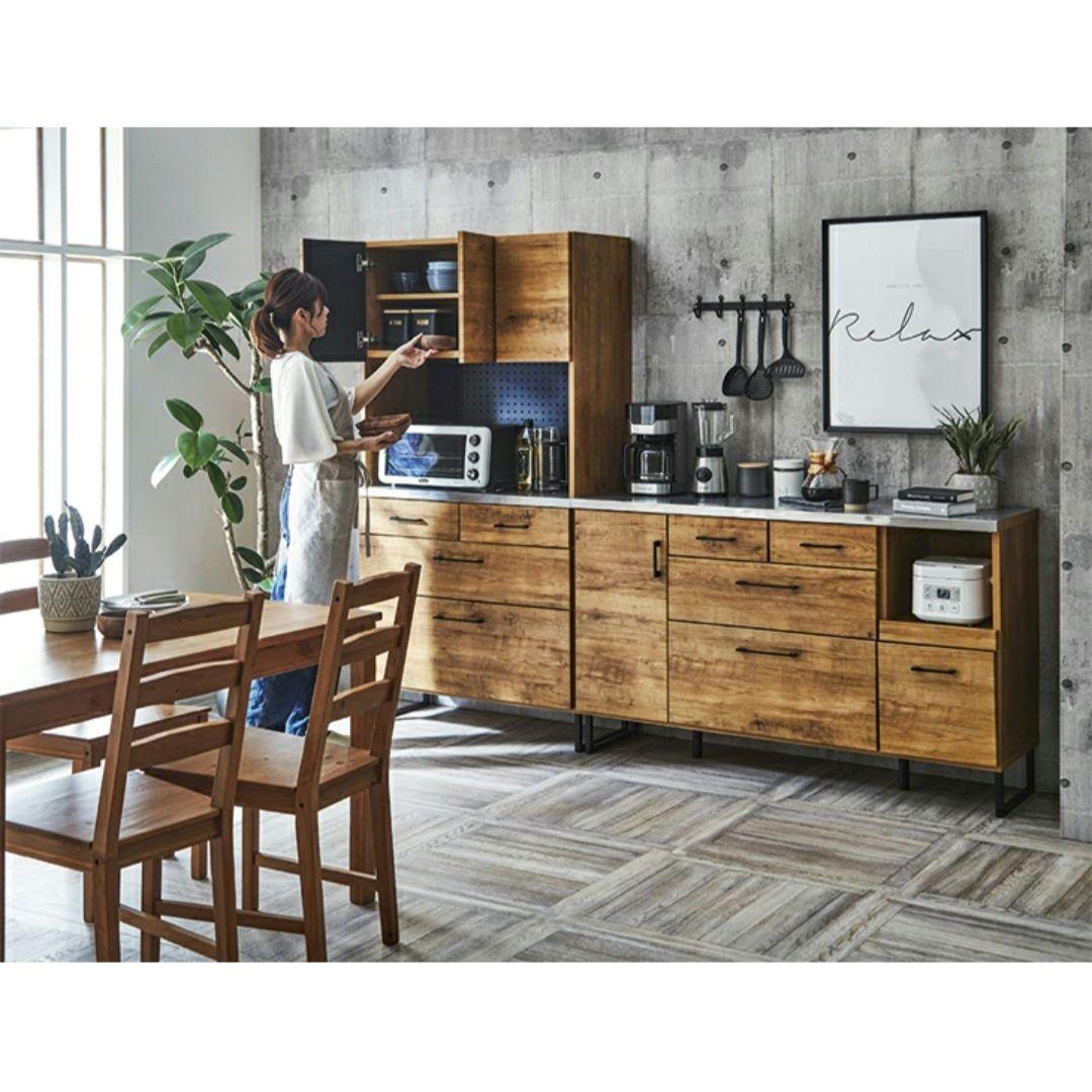 カ*ル様 【期間限定】キッチン収納 幅90cm 完成品 木目調食器棚 ステンレス