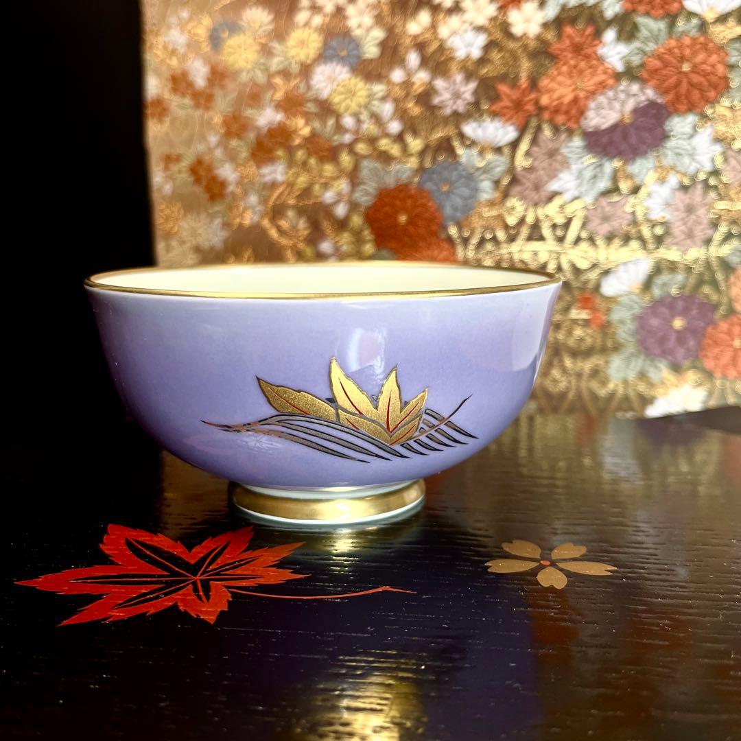 【廃番レア品】 深川製磁 金プラチナ銀彩 紅葉流水紋 飯茶碗 飯碗 ご飯茶碗