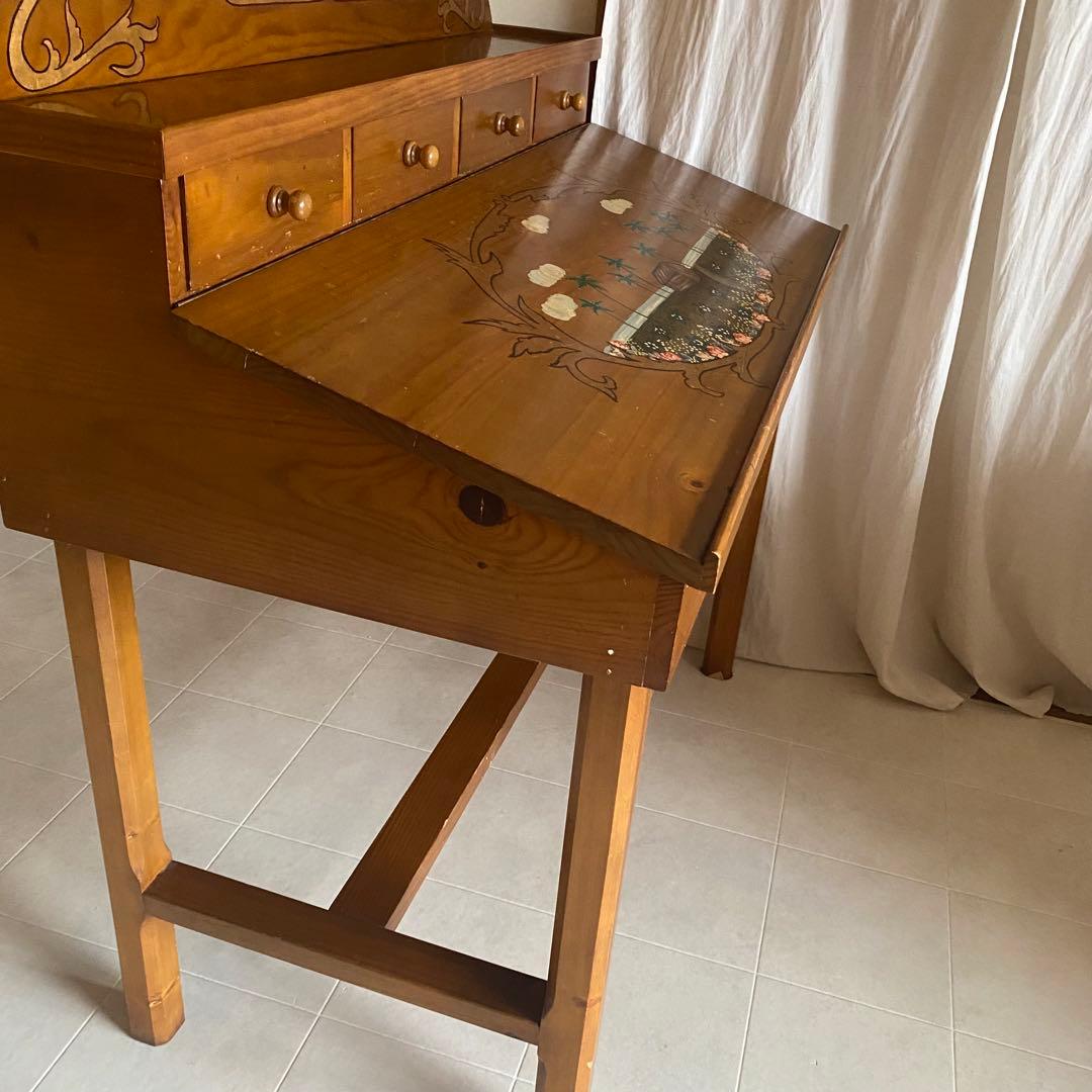 フランス　アンティーク　ドローイング　デスク　机　トールペイント　カントリー
