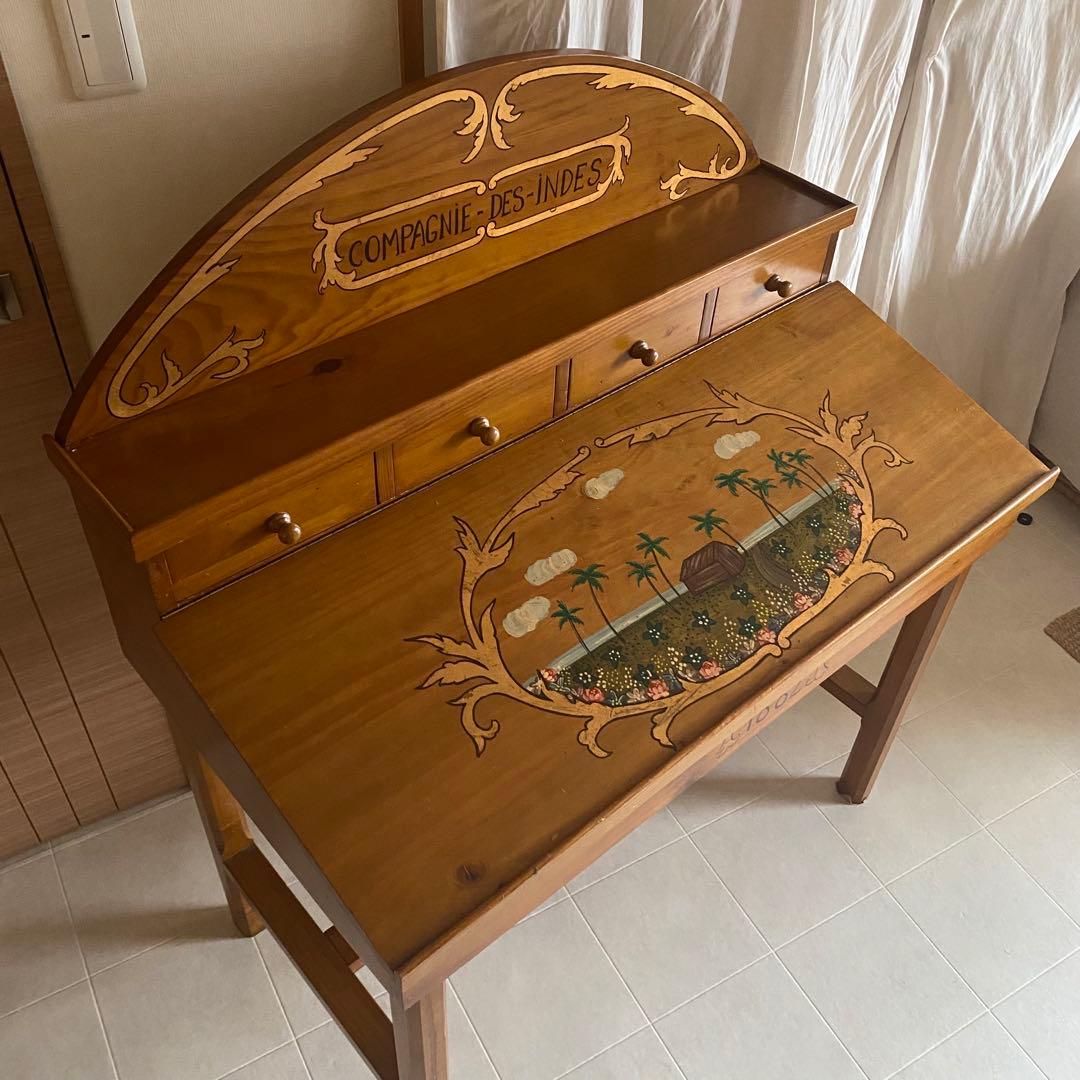 フランス　アンティーク　ドローイング　デスク　机　トールペイント　カントリー