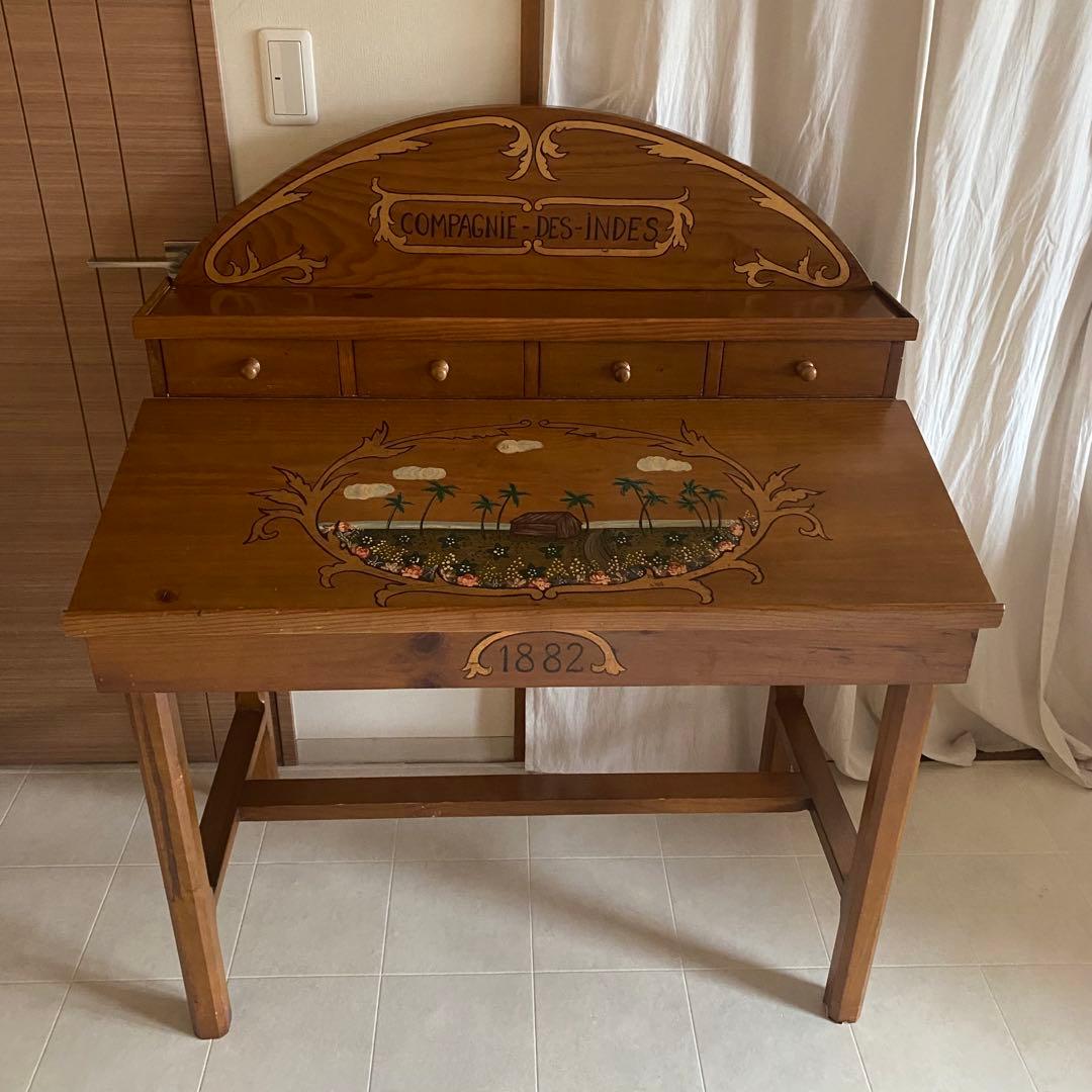 フランス　アンティーク　ドローイング　デスク　机　トールペイント　カントリー