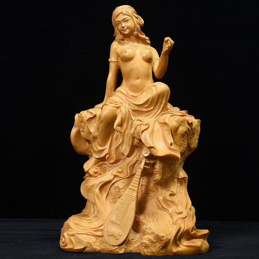 裸弁財天像　美女像　桧彫刻　高さ23cm