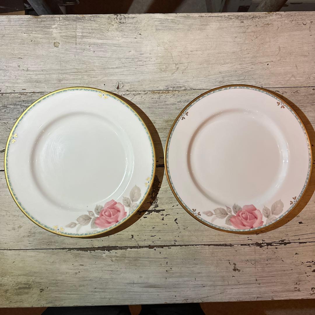 ナルミ　花柄と金縁の皿セット7枚　金彩　ボーンチャイナ　シャリラムーン　カレス