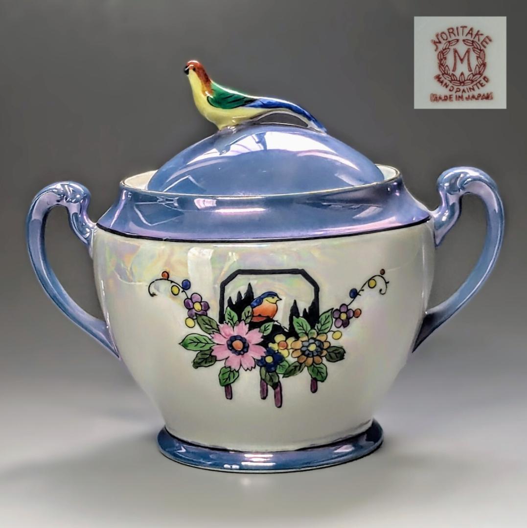 オールドノリタケ アールデコ期大銘品 シリルシー 鳥フィギュリン摘シュガーポット