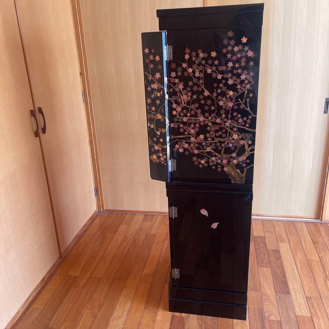 【黒さくら花びら綺麗】中古仏壇　ミニ仏壇　モダン仏壇　漆調仏具