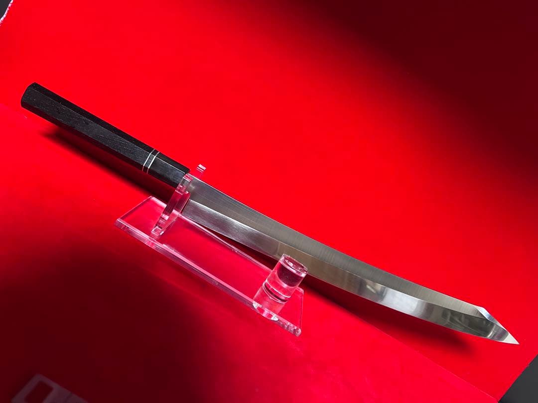 01527 包丁　剣型切付　尺ニ　ヘアライン仕上げ　切味抜群　箱付　未使用品