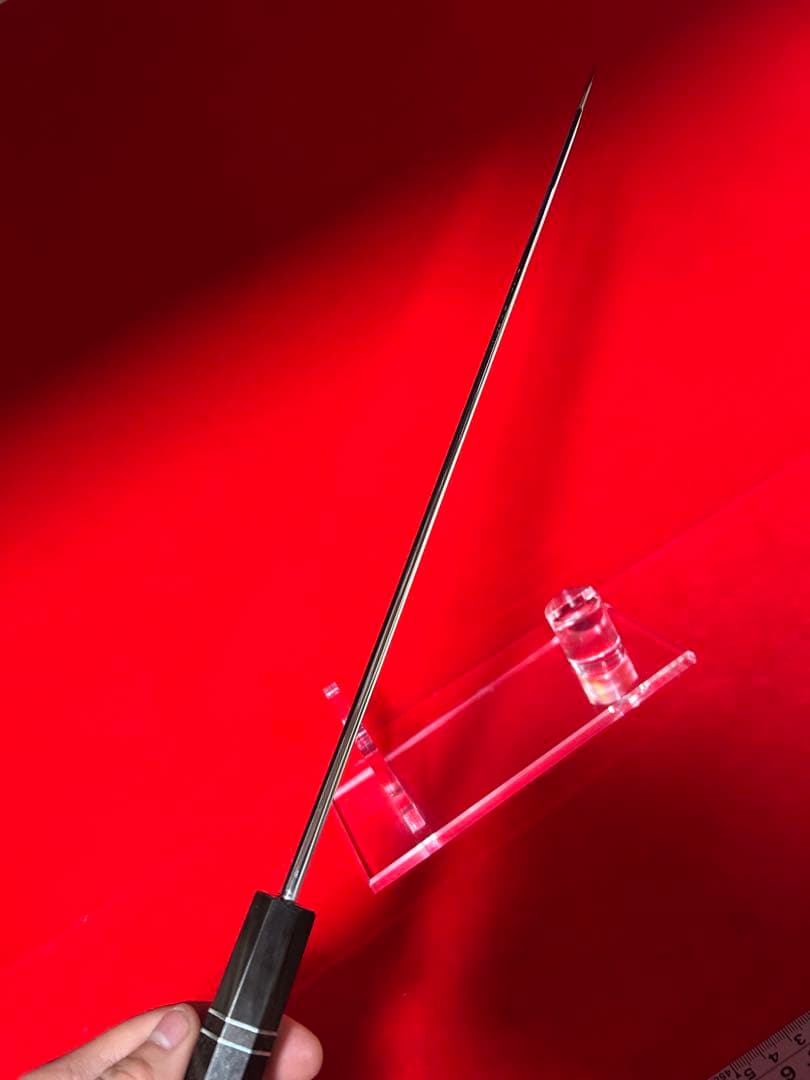 01527 包丁　剣型切付　尺ニ　ヘアライン仕上げ　切味抜群　箱付　未使用品