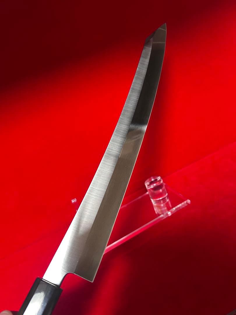 01527 包丁　剣型切付　尺ニ　ヘアライン仕上げ　切味抜群　箱付　未使用品