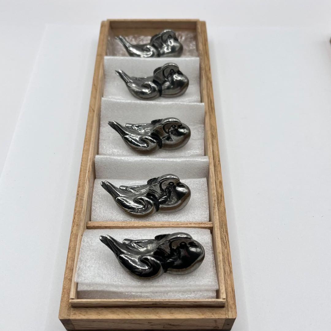 鴛鴦 錫製箸置 本錫 刻印有 箸置き　5客 オシドリ アンティーク 置物