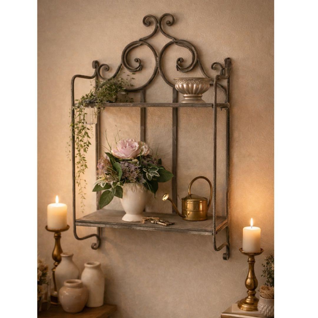 【貴重！1点もの！】賃貸OKアンティーク アイアンの壁掛け棚