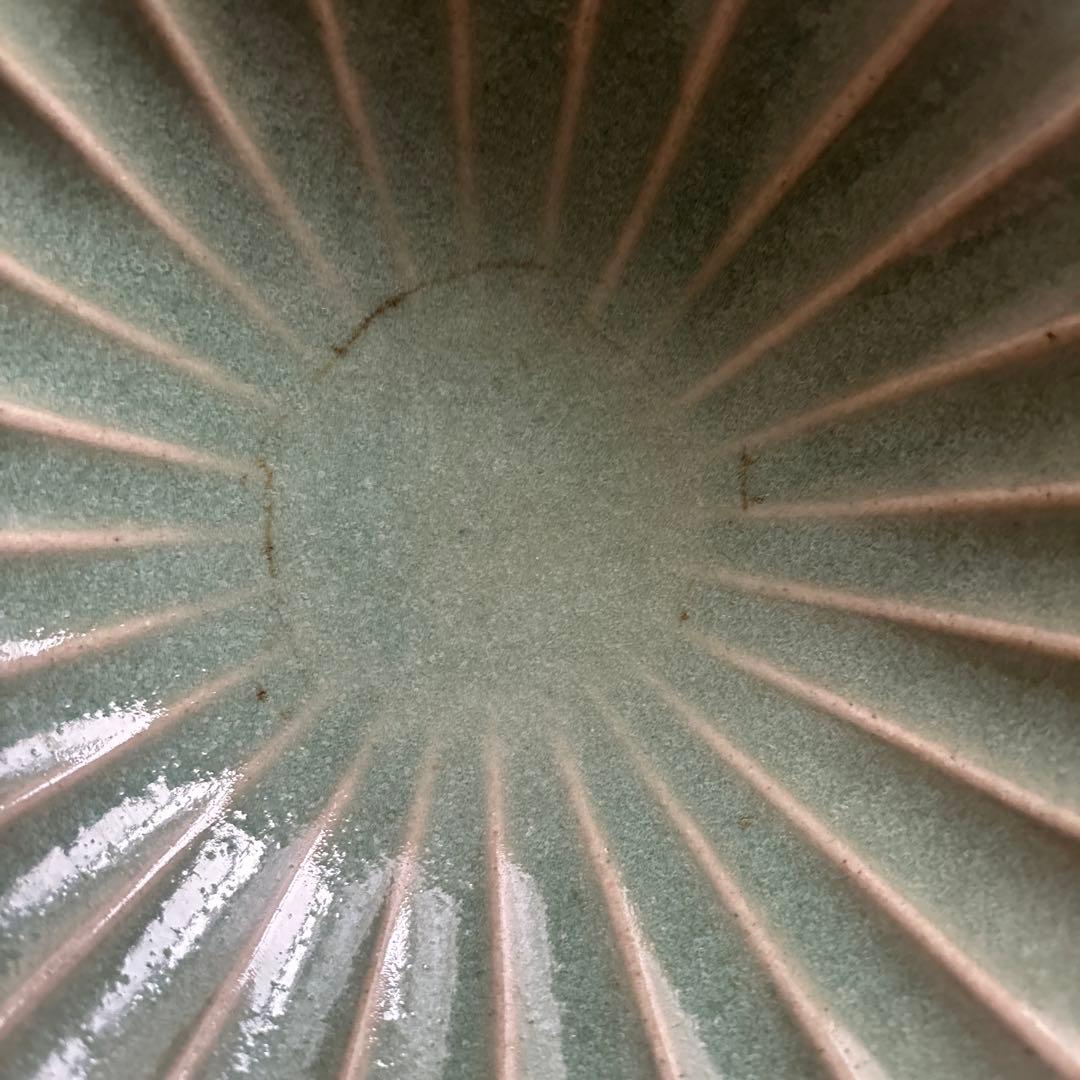 緑色 花びら型 陶器皿 2枚セット