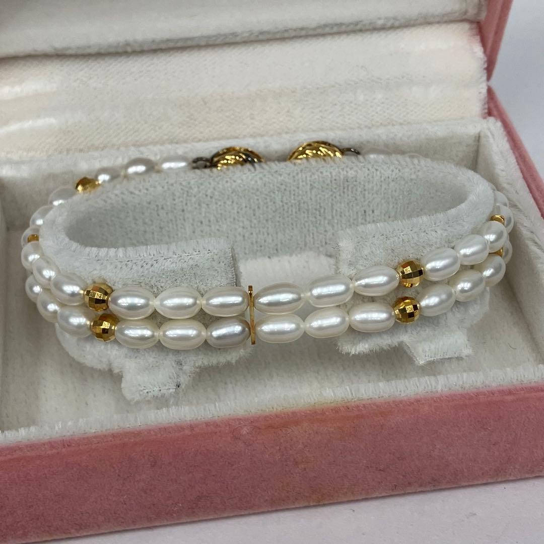 m*k様 パールと金の二重ブレスレット k18/SV