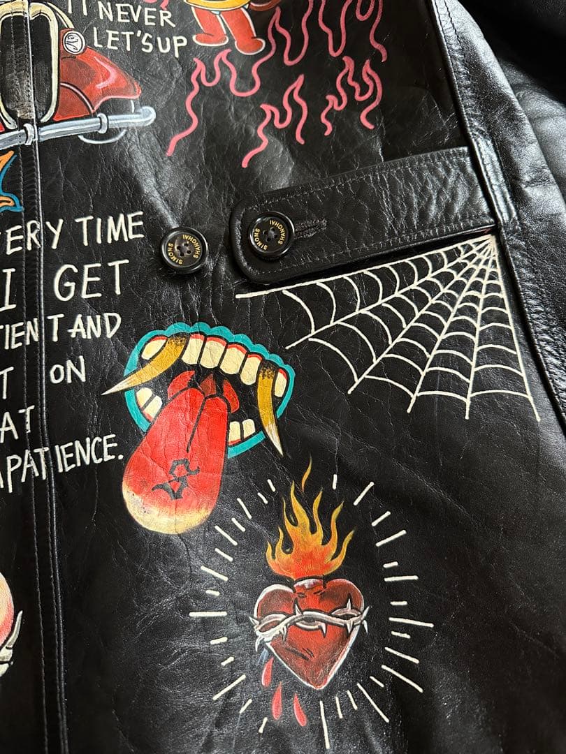 simons Shanghai 手描き茶芯ホースハイドライダースジャケット