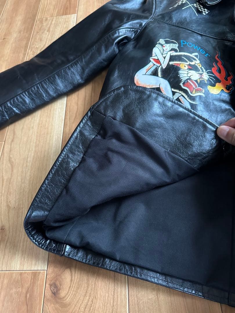 simons Shanghai 手描き茶芯ホースハイドライダースジャケット