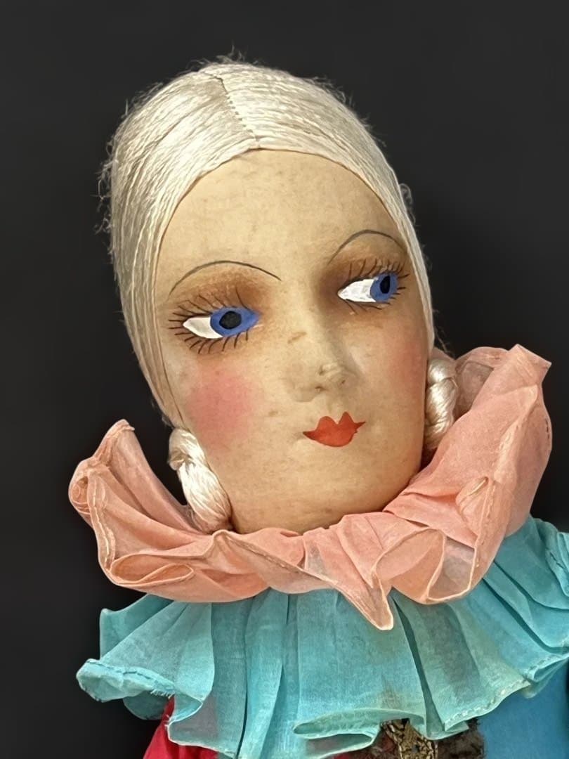 アンティークブドワールドールクロスボディ 1920s ピエロ 大型71cm