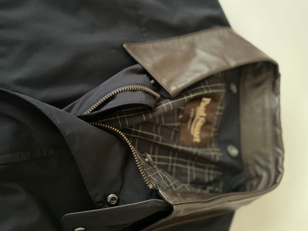 ポールスチュアート　ネイビー ナイロン ジャケット 羊革襟ウールインナー付き　L