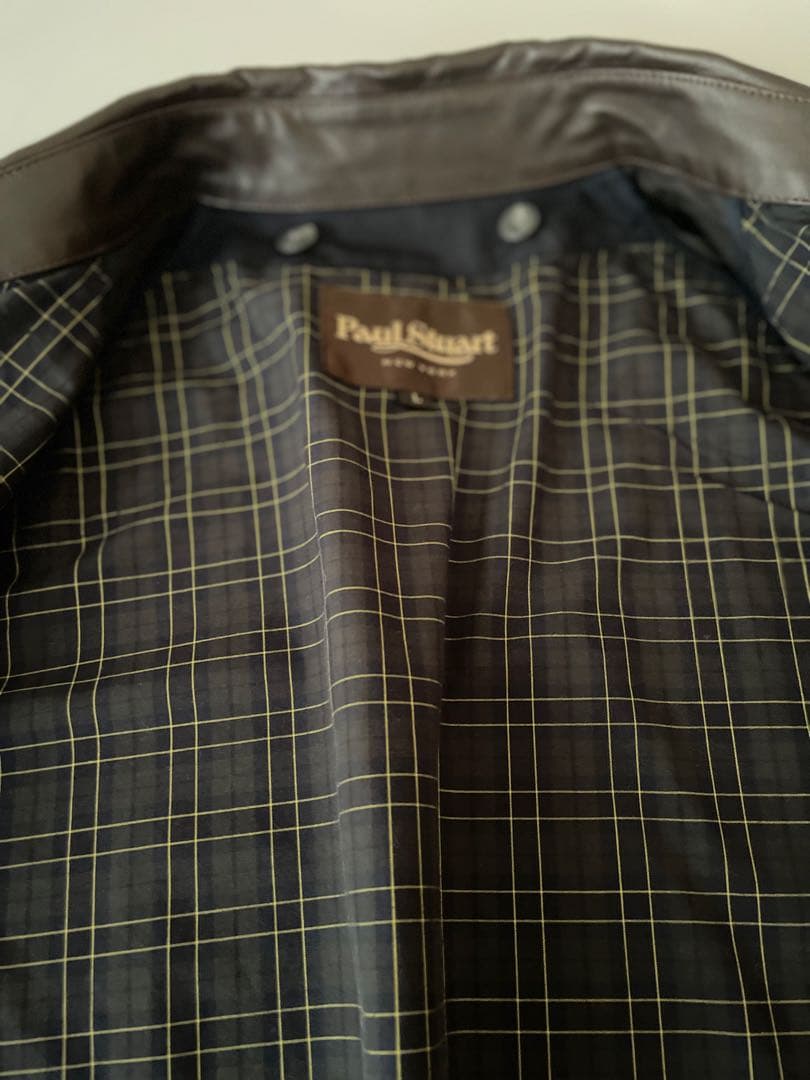 ポールスチュアート　ネイビー ナイロン ジャケット 羊革襟ウールインナー付き　L