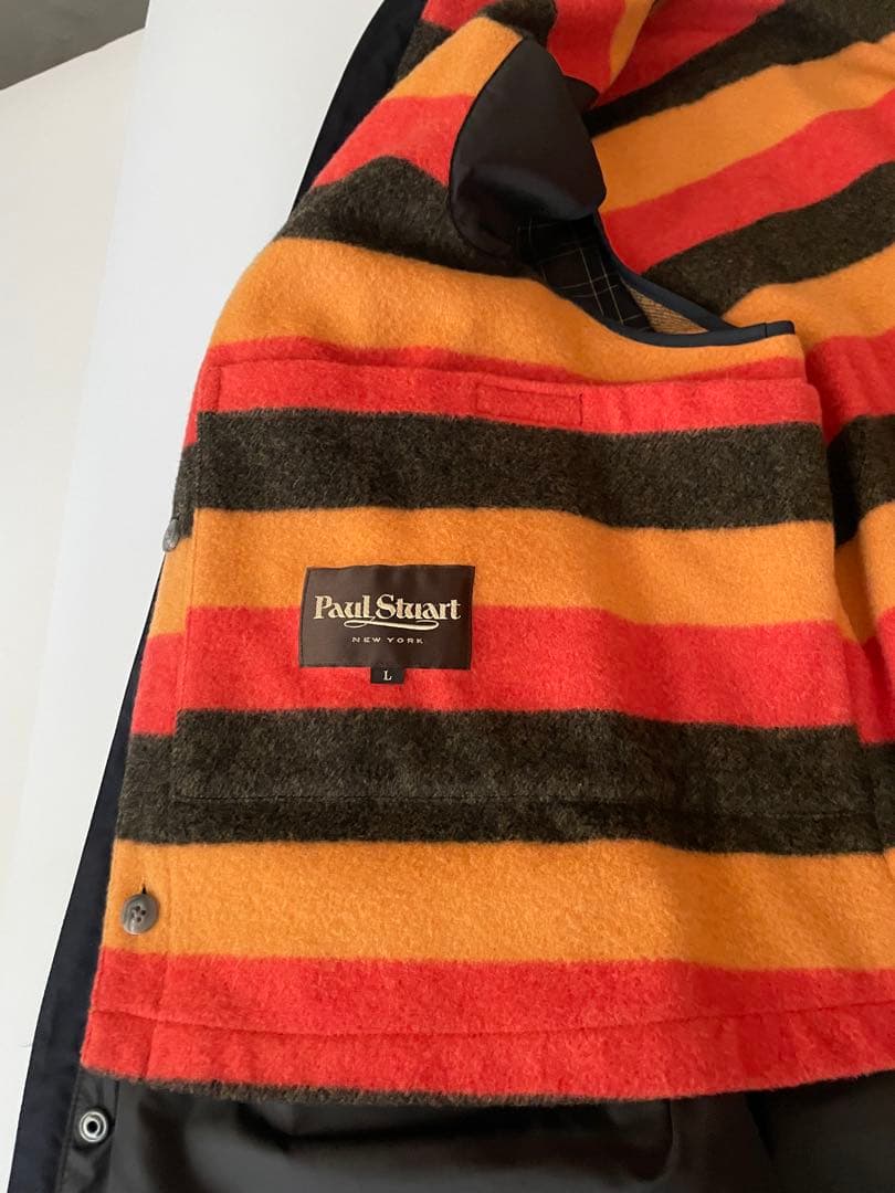 ポールスチュアート　ネイビー ナイロン ジャケット 羊革襟ウールインナー付き　L