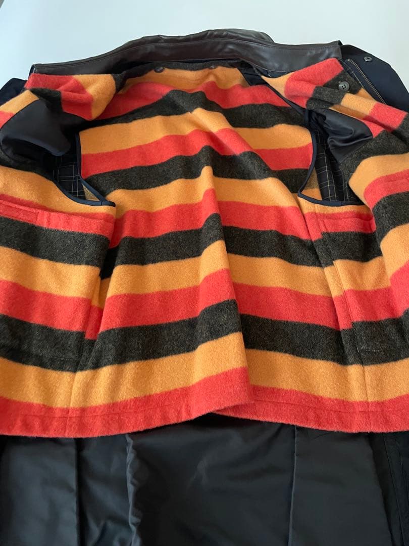 ポールスチュアート　ネイビー ナイロン ジャケット 羊革襟ウールインナー付き　L