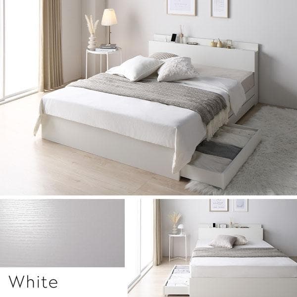 ベッド セミダブル ベッドフレームのみ ホワイト 宮付 収納ベッド