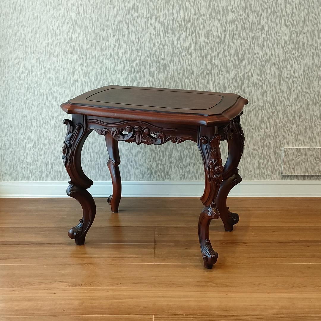 アンティーク　サイドテーブル　象嵌　猫脚　コンソールデスク