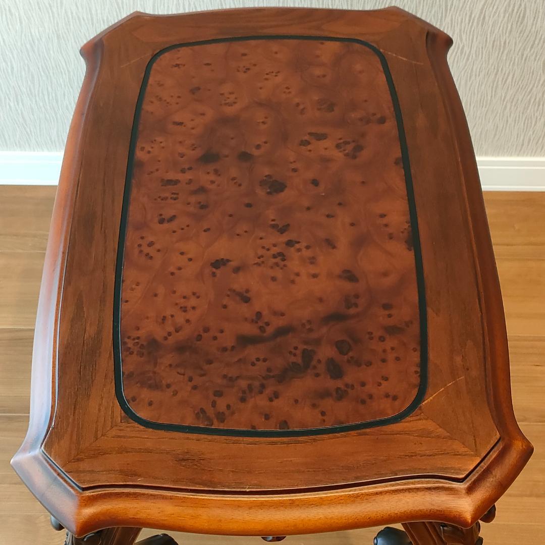 アンティーク　サイドテーブル　象嵌　猫脚　コンソールデスク