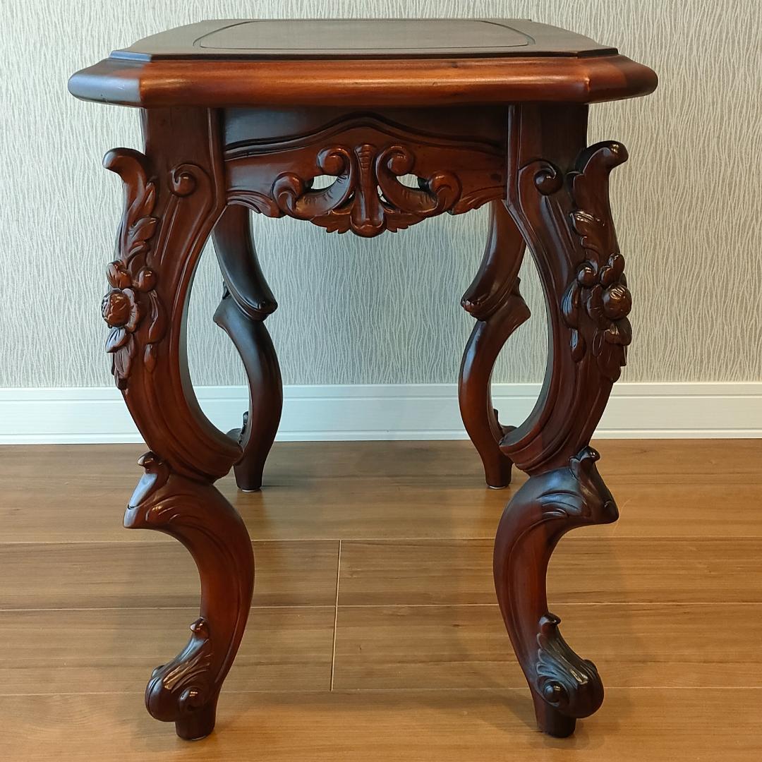 アンティーク　サイドテーブル　象嵌　猫脚　コンソールデスク