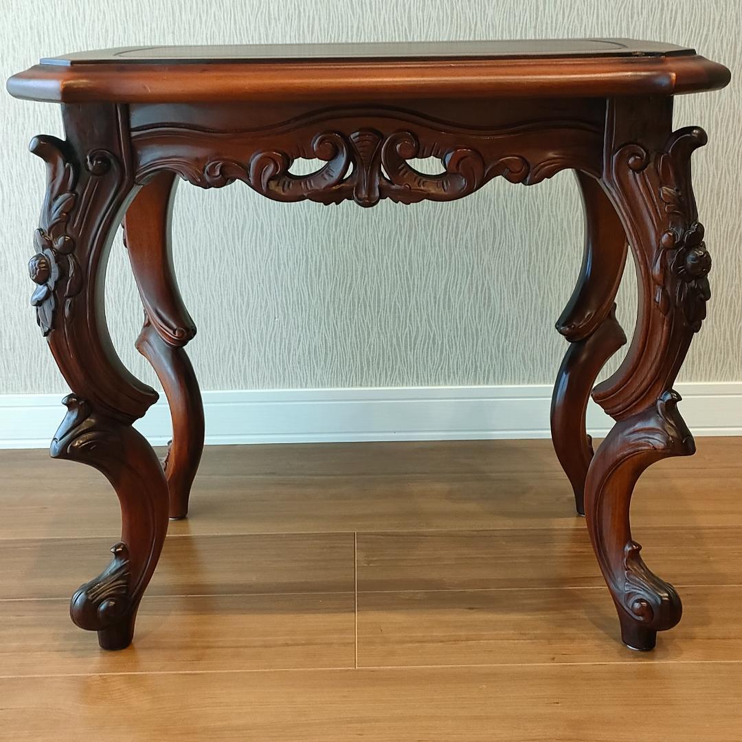 アンティーク　サイドテーブル　象嵌　猫脚　コンソールデスク