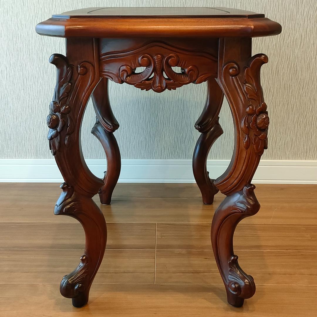 アンティーク　サイドテーブル　象嵌　猫脚　コンソールデスク