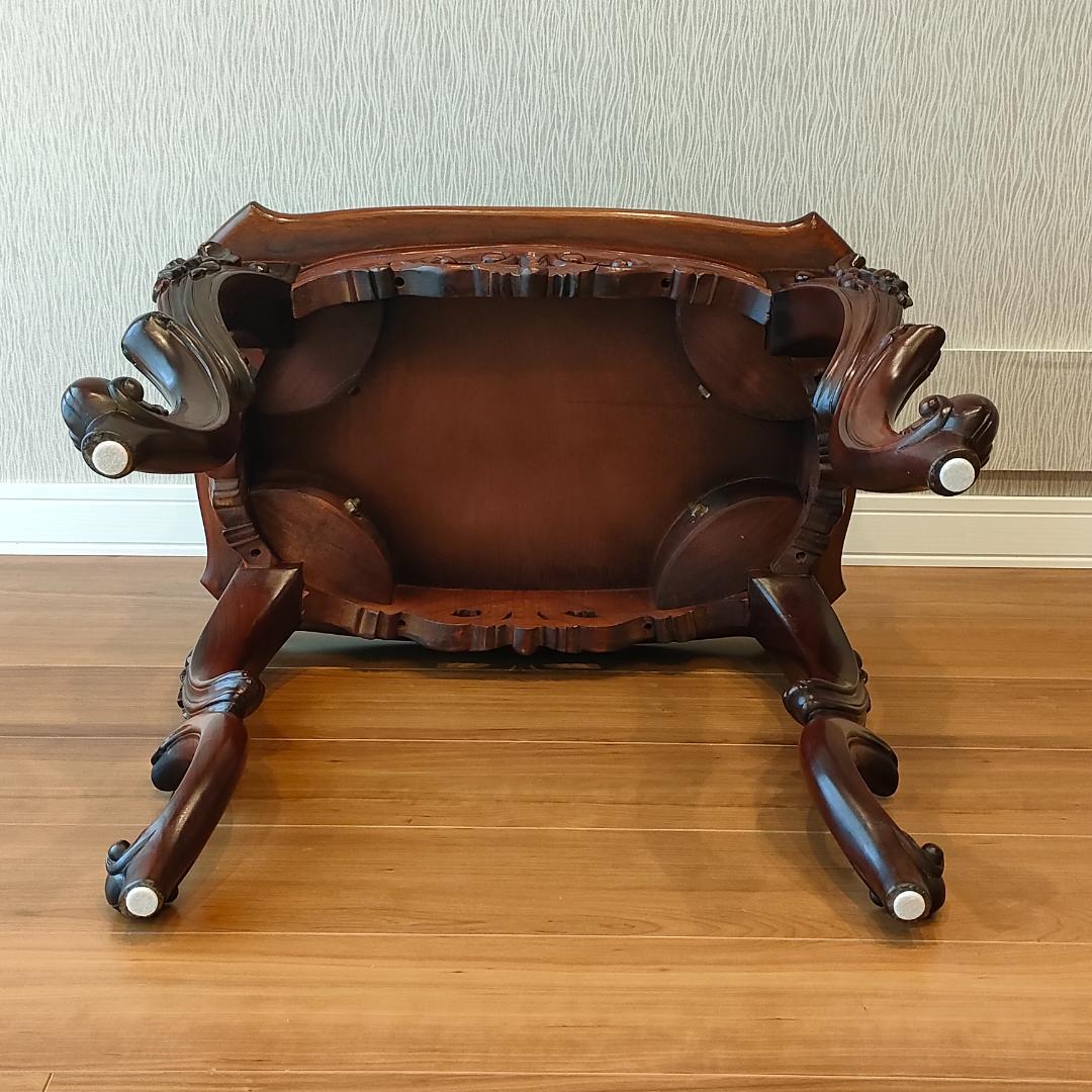 アンティーク　サイドテーブル　象嵌　猫脚　コンソールデスク