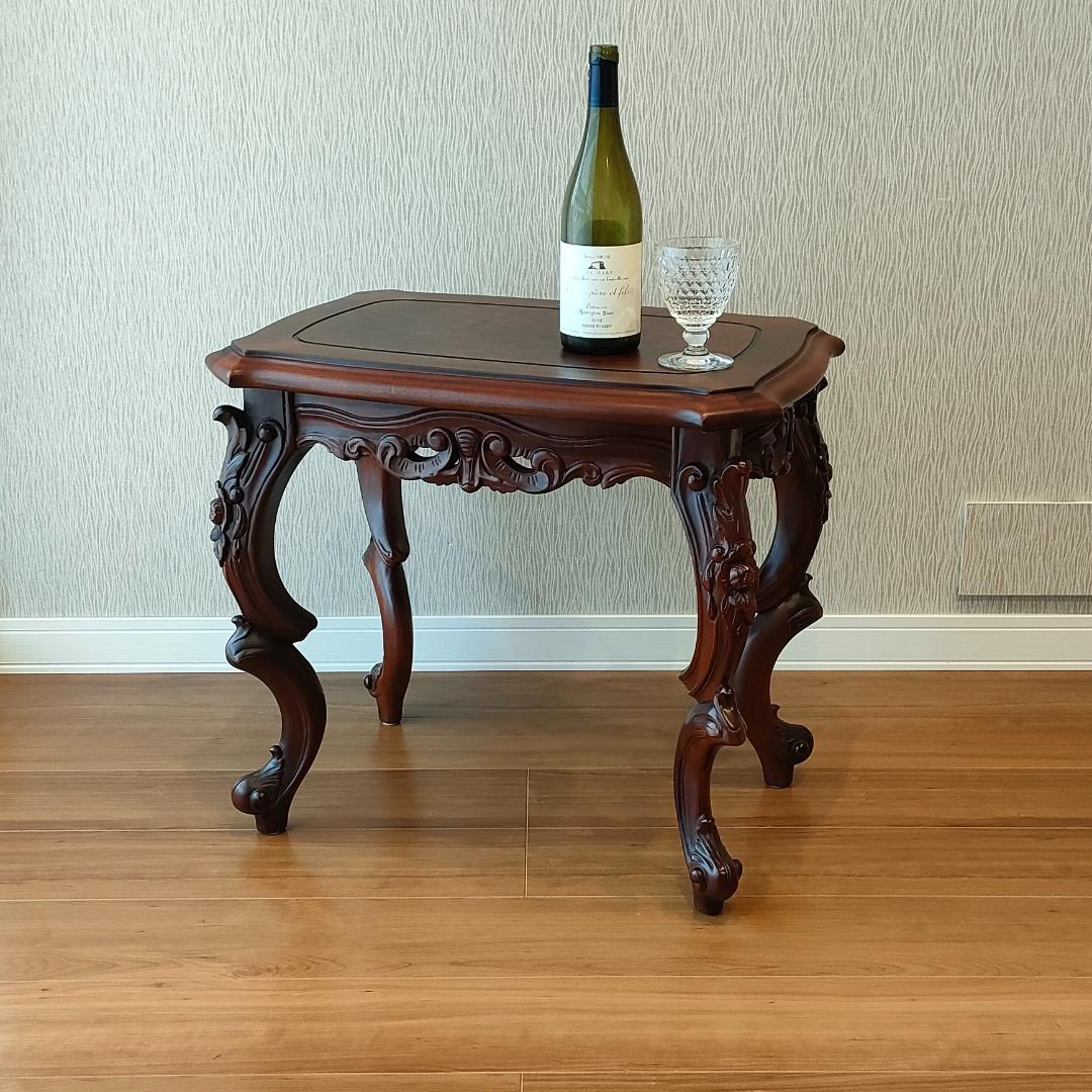 アンティーク　サイドテーブル　象嵌　猫脚　コンソールデスク