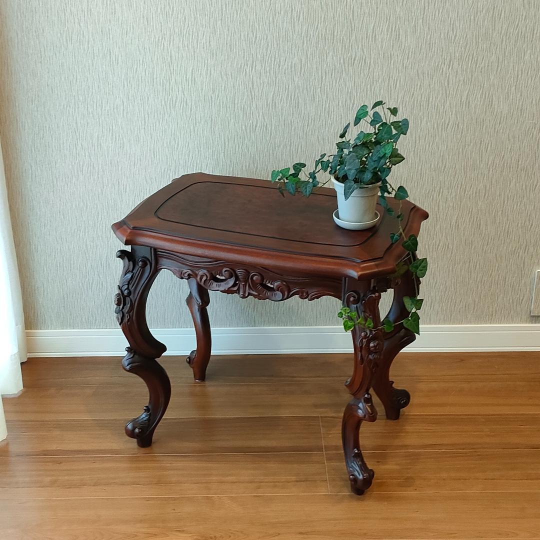 アンティーク　サイドテーブル　象嵌　猫脚　コンソールデスク