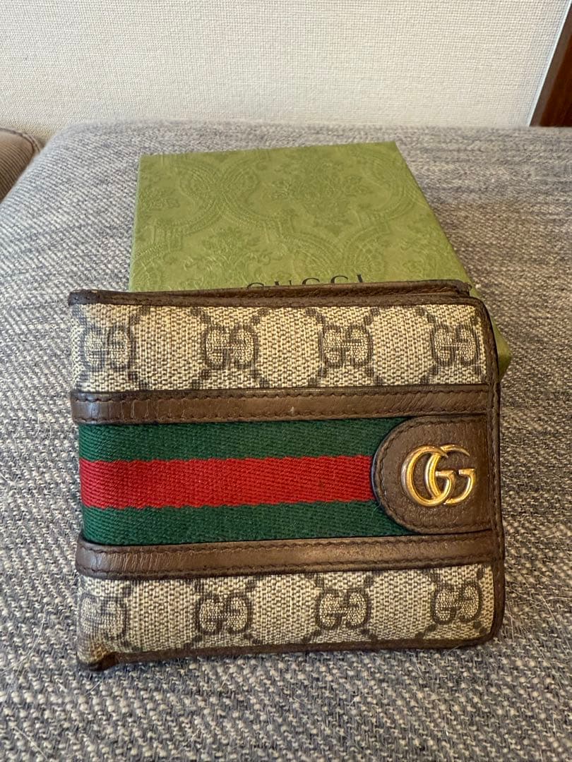 GUCCI 二つ折り財布 ベージュ/グリーン/レッド