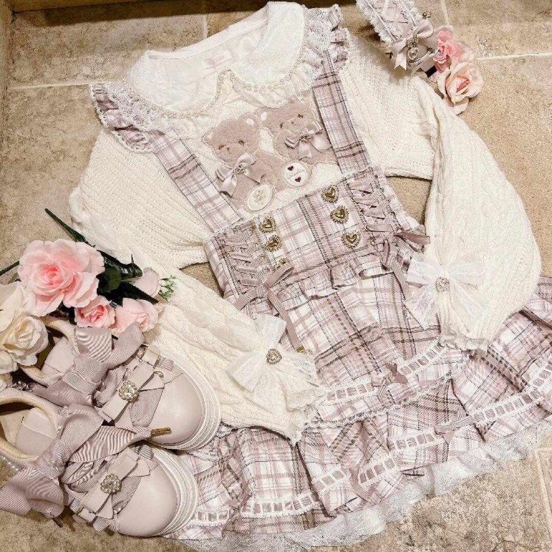 最安値♡リズリサ♡新品、未使用タグ付き♡はしごリボンチェックティアードスカパン