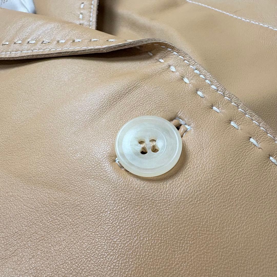 BALMAIN バルマン　本革　ラムレザー　テーラードレザージャケット　ベージュ