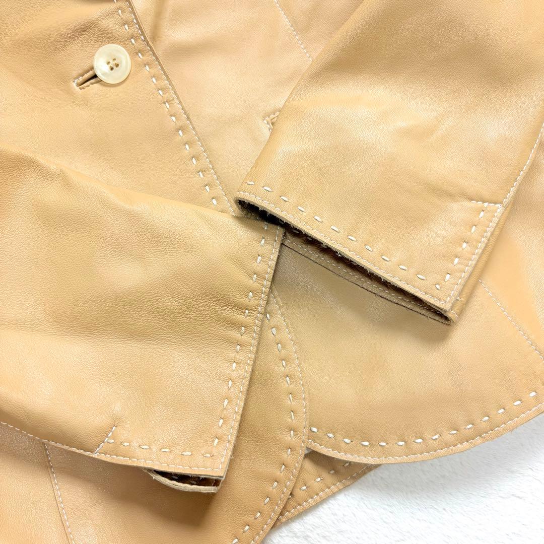 BALMAIN バルマン　本革　ラムレザー　テーラードレザージャケット　ベージュ