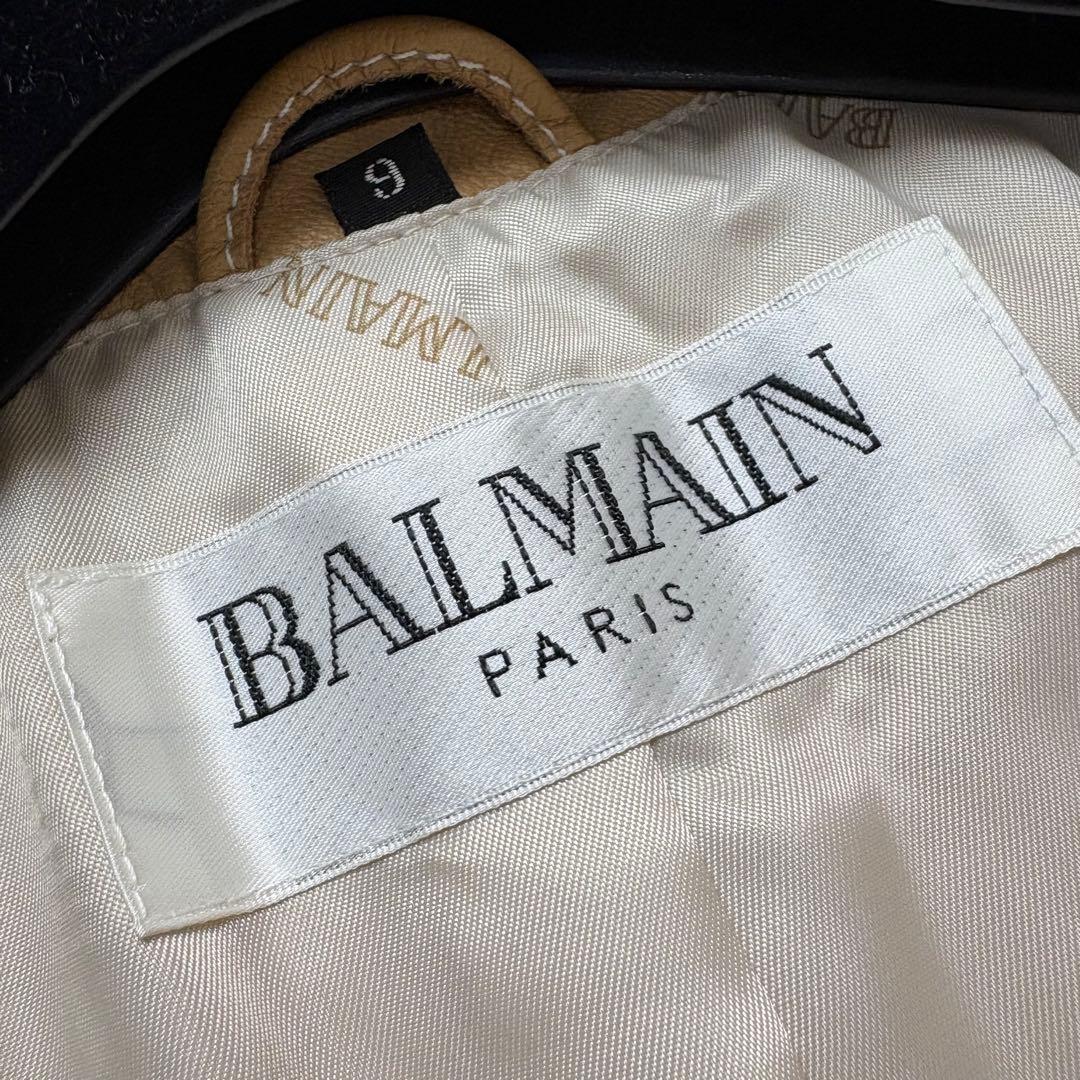 BALMAIN バルマン　本革　ラムレザー　テーラードレザージャケット　ベージュ